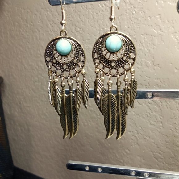 Boho Breeze Feather Drop Earrings - Picture 4 of 7